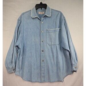 Vintage Guess Jeans by Georges Marciano Denim Shirt Lace Silver Hearts Small USA